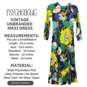 Vintage 1960s-1970s Bright Psychedelic Print Maxi